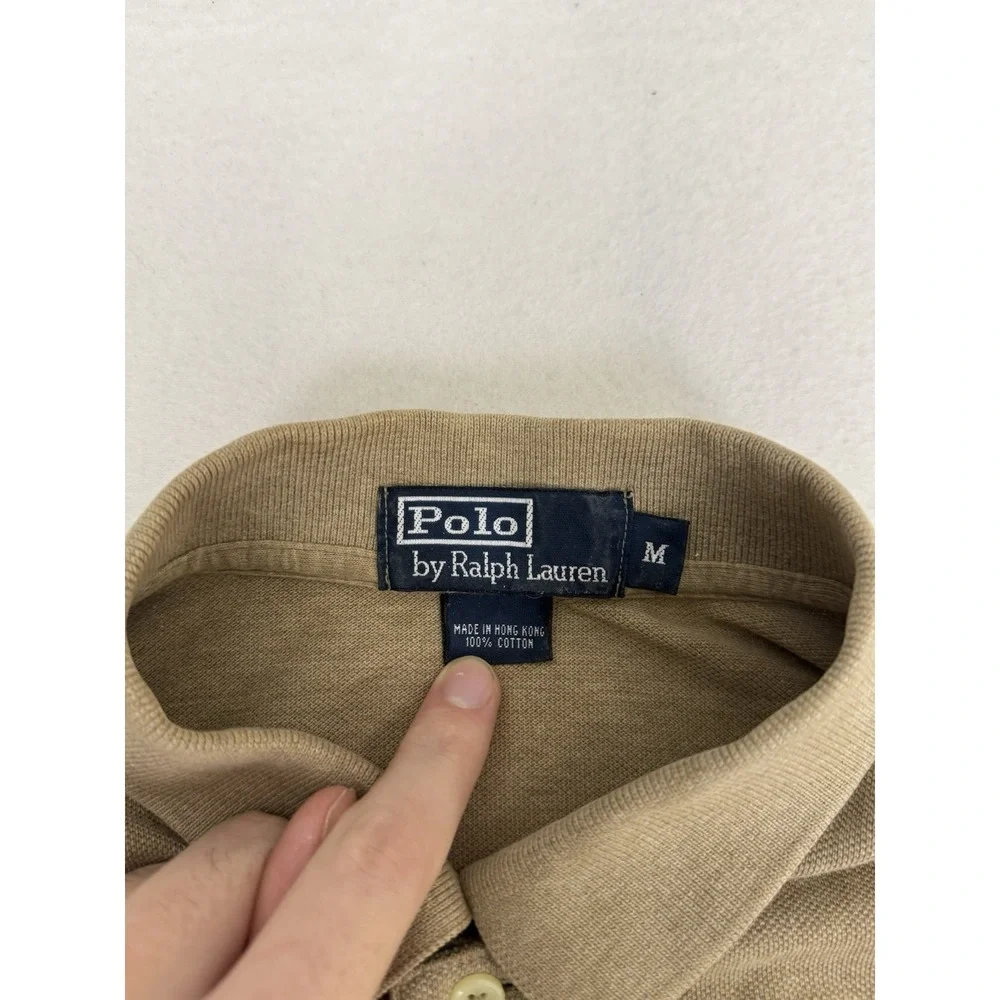 Vintage Polo Ralph Lauren Pocket Polo Shirt‎ M Tan Beige Made in Hong Kong